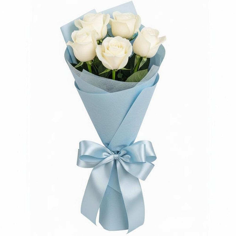 Букет 5 Белых роз Проуд в Тазовском