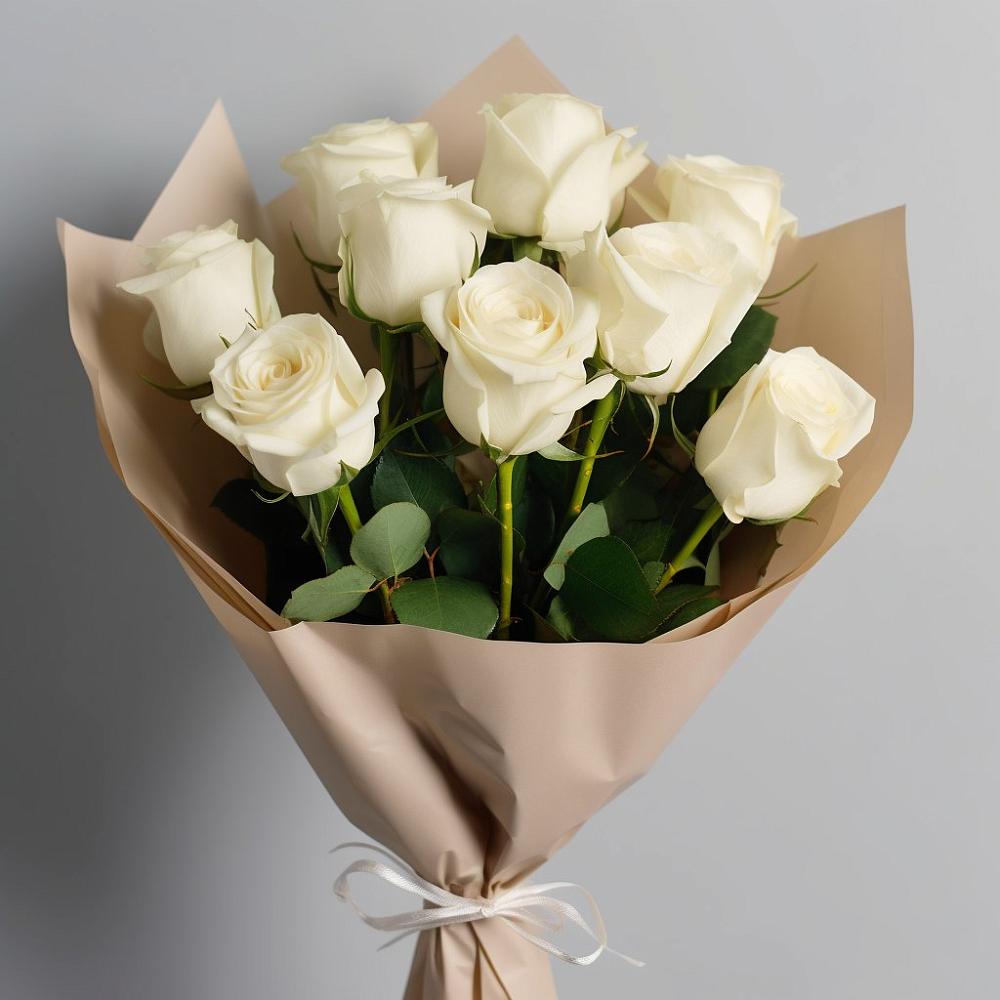 Букет 9 Белых роз Эдлесс Лав в Тазовском