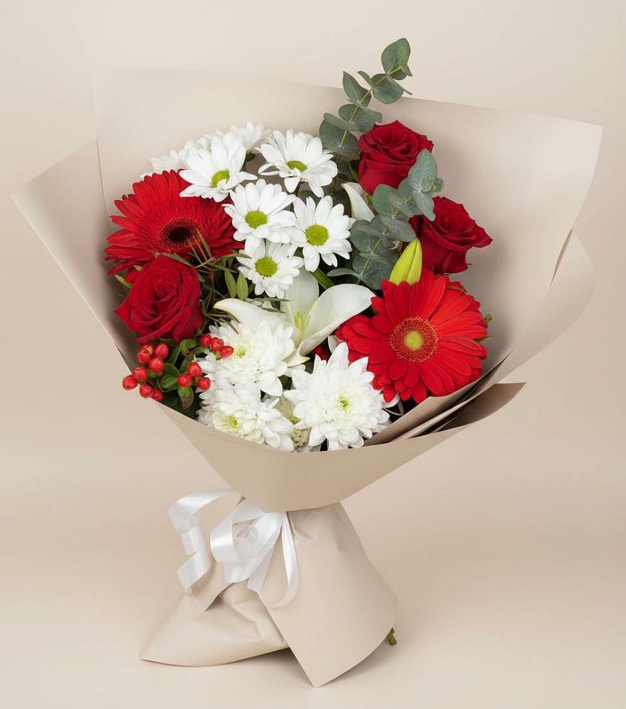 Букет цветов из: Розы, Хризантемы, Герберы и Лилии в Тазовском