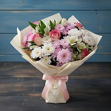 Букет цветов из:  Хризантемы, Альстромерии и Розы #REPLACE_PRED# Тазовском