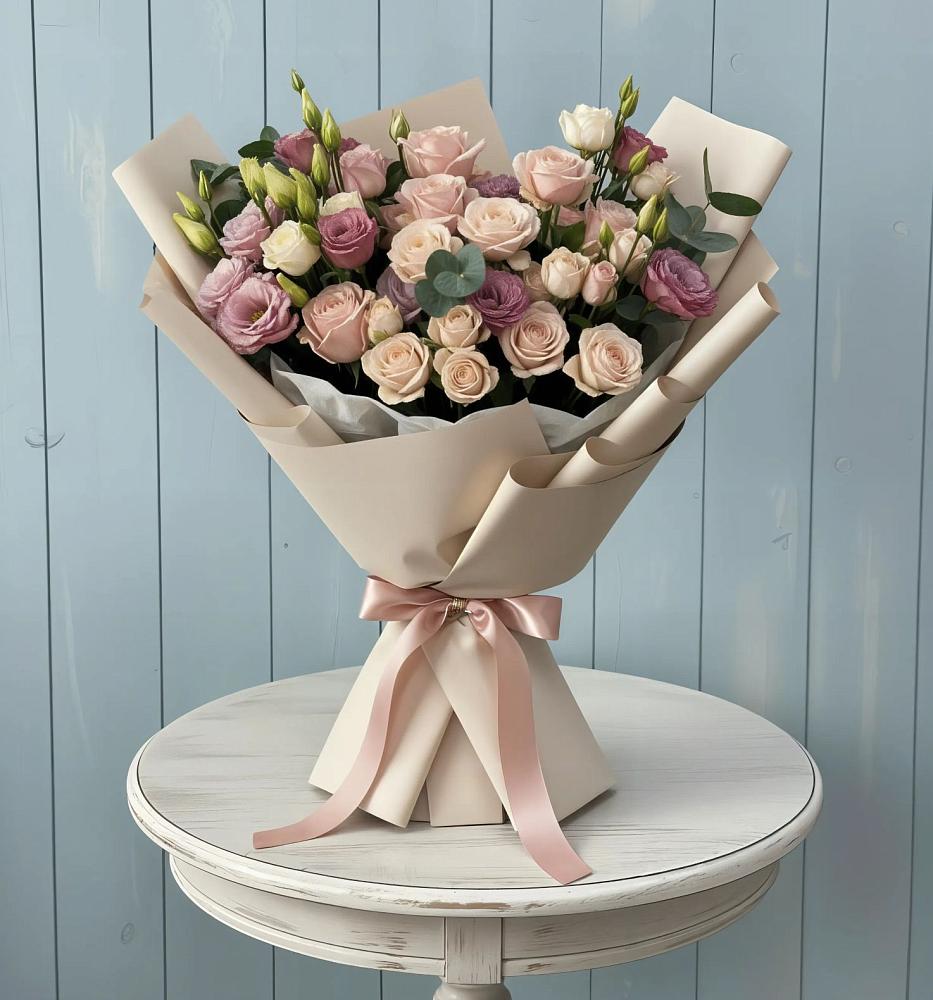 Букет цветов из: Розы и Лизиантусы в Тазовском