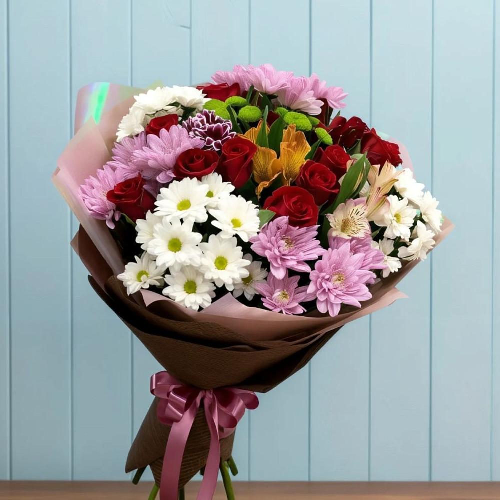 Букет цветов из: Розы, Хризантемы и Альстромерии в Тазовском