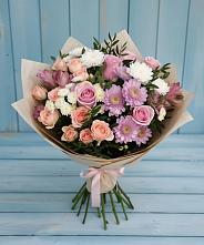 Букет цветов из:  Хризантемы, Розы и Альстромерии в Тазовском