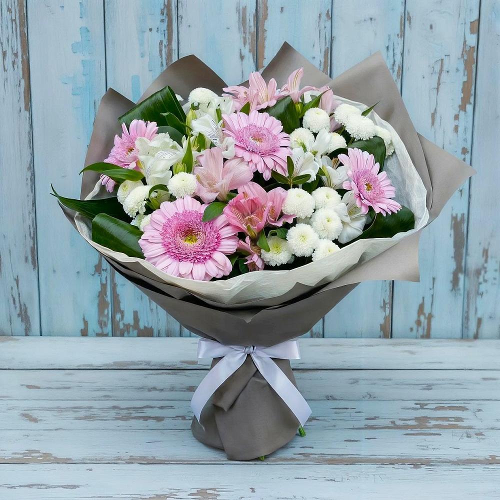 Букет цветов из: Герберы, Альстромерии и Хризантемы в Тазовском