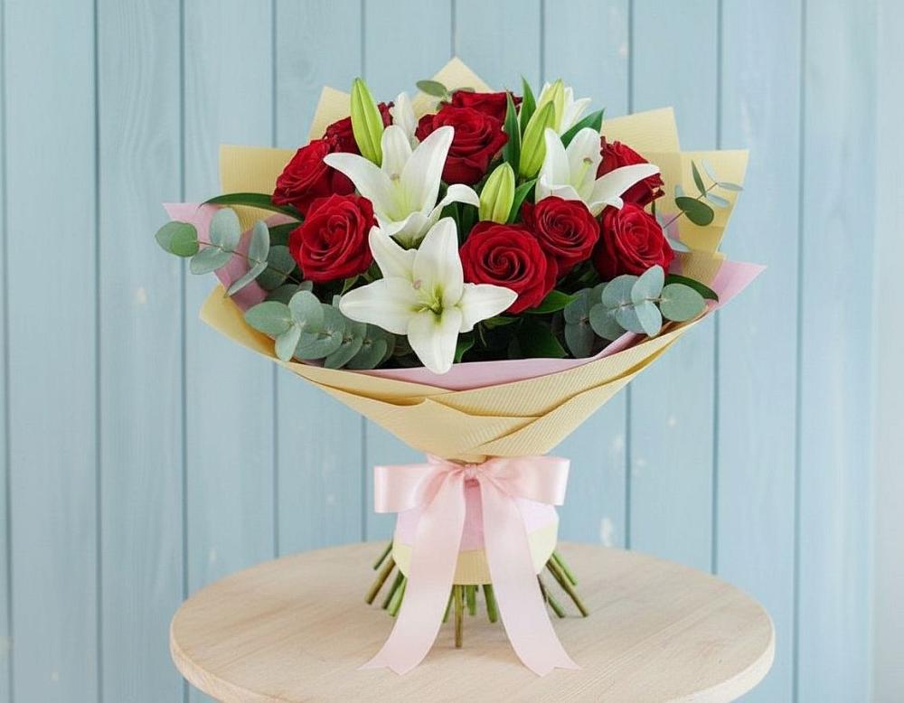 Букет цветов из: Лилии и Розы в Тазовском